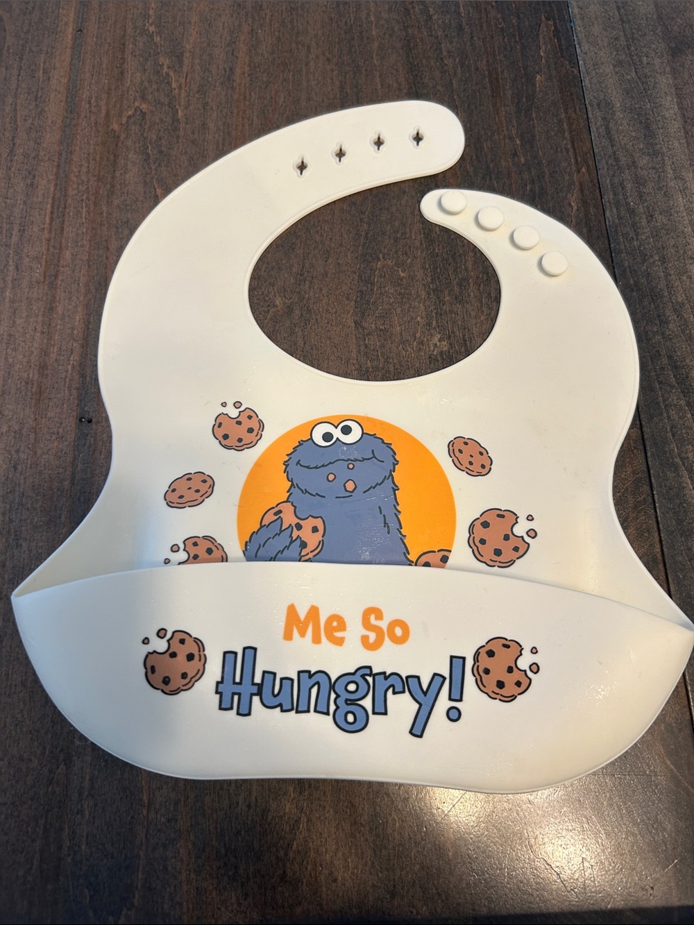 Cookie Monster Silicone Bib - White/Blue Kids Bib